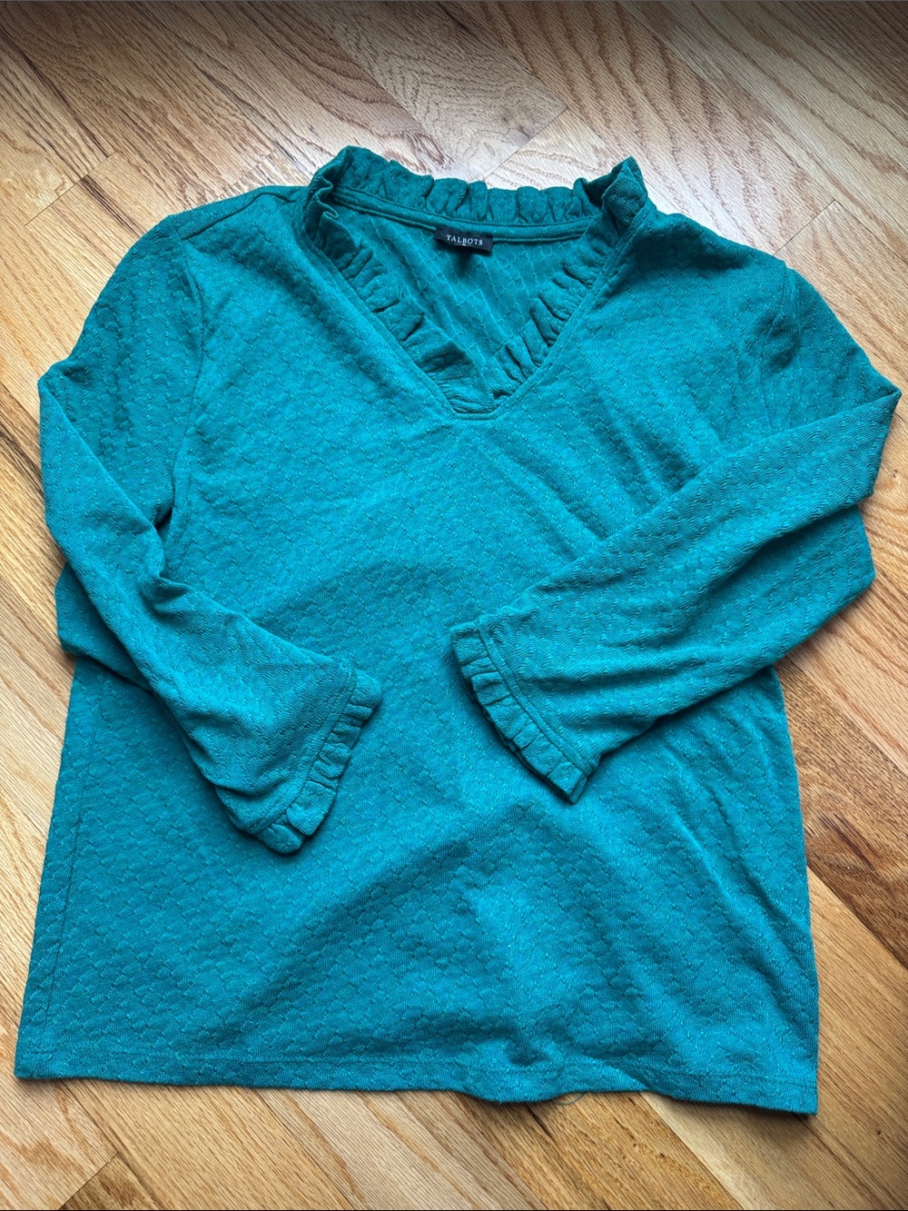 Talbots Ruffled V-Neck 3/4 Sleeve Top